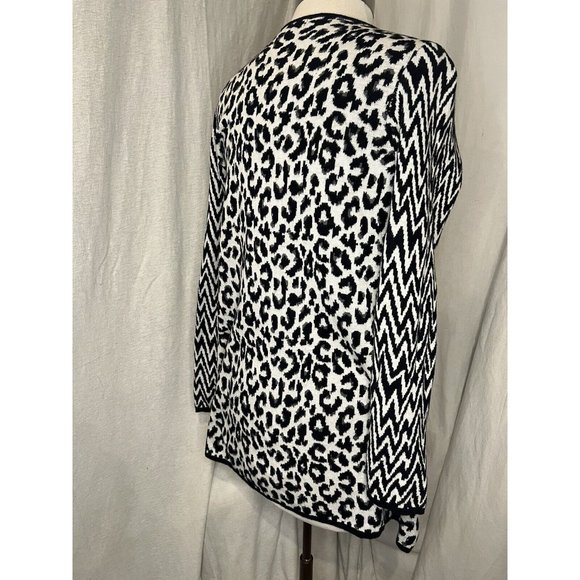 NOTATIONS Women's Cardigan Size M Black & White Animal Long Sleeve 100% Cotton - Picture 6 of 15
